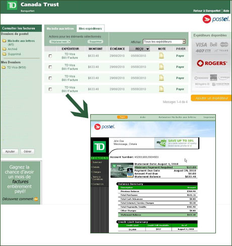 Captures d'écran pour l'interface Consulter les factures