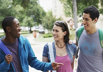 Students walking around on campus