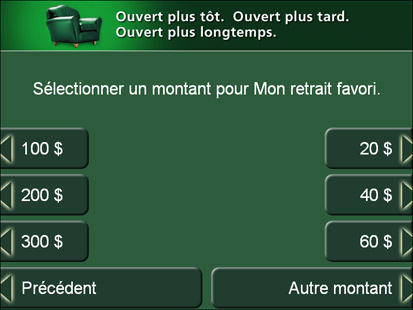 GAB - Écran de sélection du montant de retrait favori