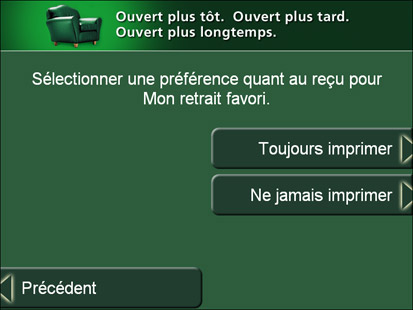 GAB - Écran de l'option de reçu