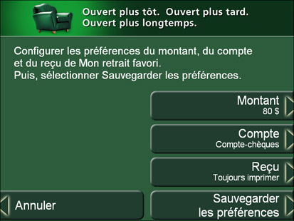 GAB - Écran de sauvegarde de la configuration du retrait favori