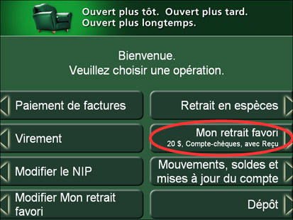 GAB - Écran de confirmation de la configuration du montant de retrait favori.