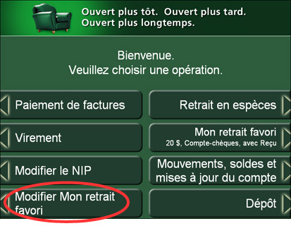 GAB - Écran de confirmation de la configuration du montant de retrait favori.