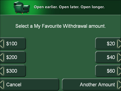 ABM Favourite Withdrawal Amount selection screen.